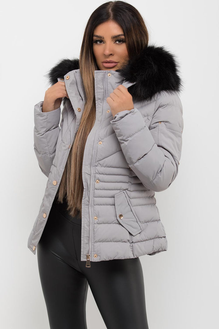 Saori | Women’s puffer jacket with faux fur hood