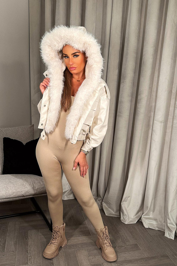 Eliette | Women’s faux leather jacket with faux fur hood