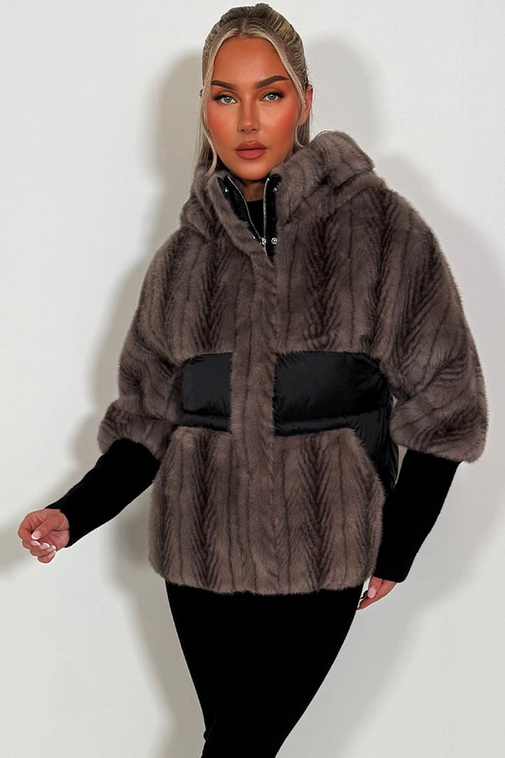 Meagan | Women’s faux fur hooded jacket with contrast pockets