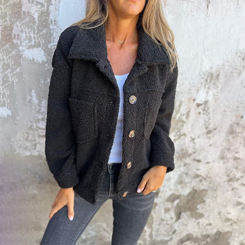 Kensley | Women’s teddy fleece button-up jacket with patch pockets