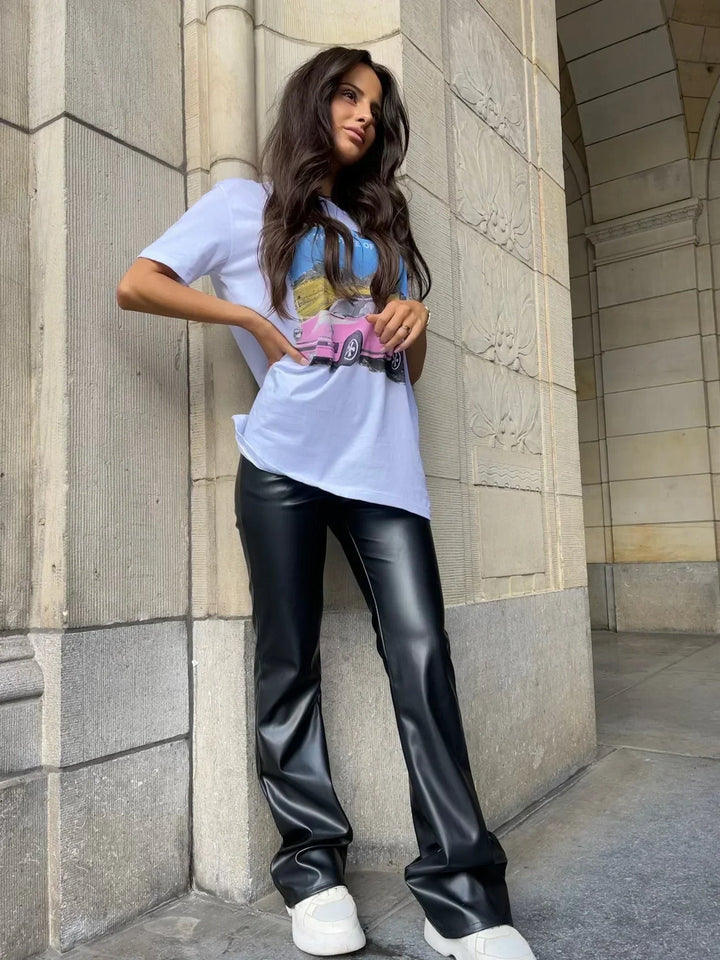 Sue | Women’s high-waist skinny trousers with sleek finish and capri cut