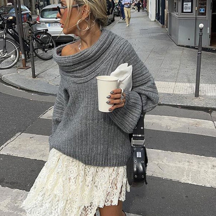 Ines | Oversized off-shoulder ribbed sweater