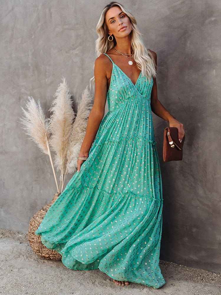 Lyca | Floral spaghetti strap maxi dress with tiered skirt