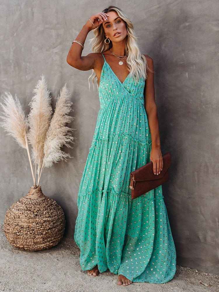 Lyca | Floral spaghetti strap maxi dress with tiered skirt