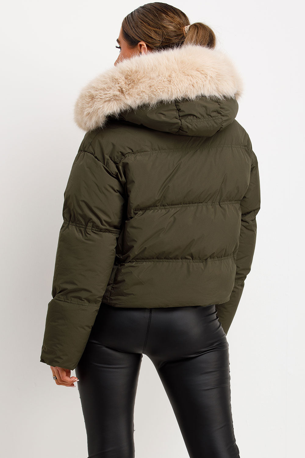 Princess | Women’s cropped puffer jacket with faux fur hood