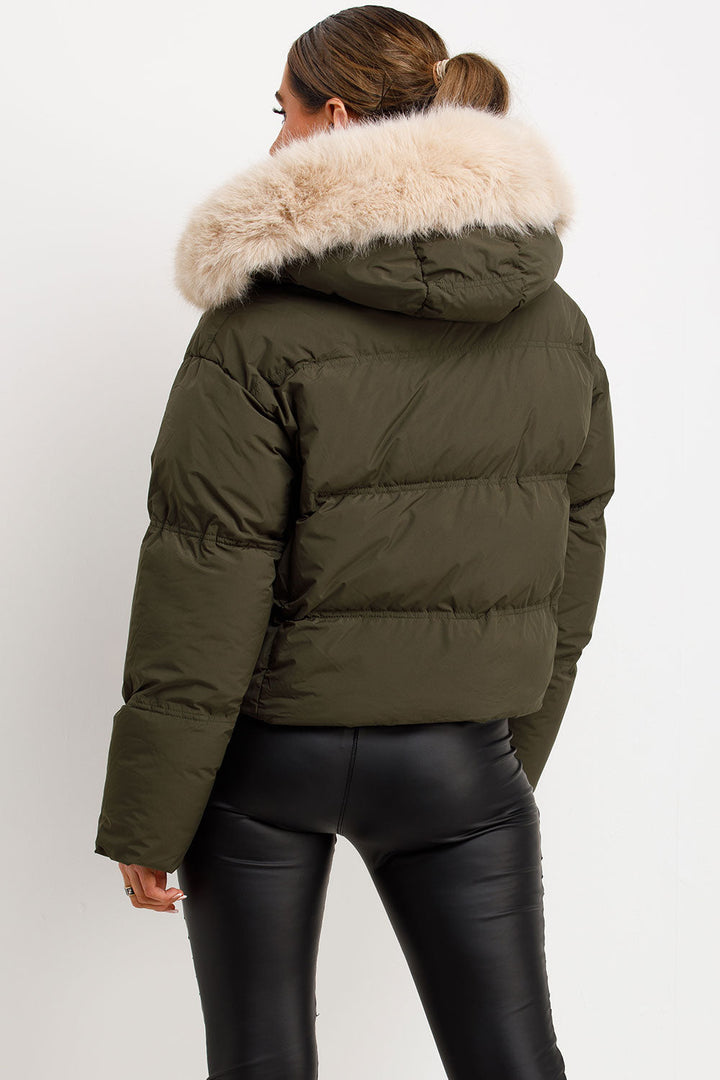 Princess | Women’s cropped puffer jacket with faux fur hood