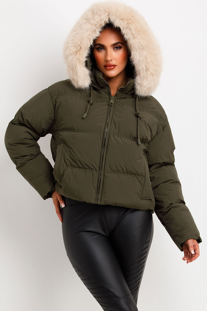 Princess | Women’s cropped puffer jacket with faux fur hood
