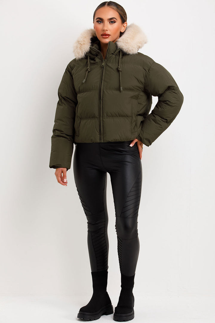 Princess | Women’s cropped puffer jacket with faux fur hood
