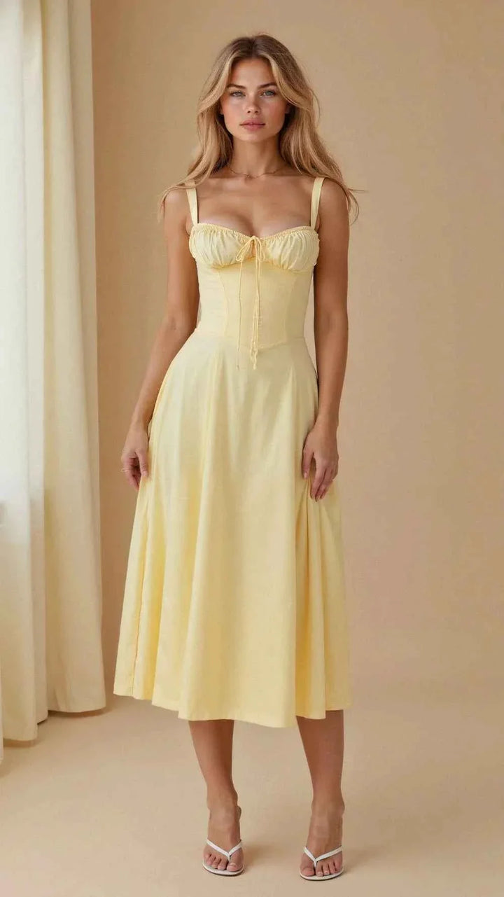 Sophie | Women's corset-style midi dress with sweetheart neckline