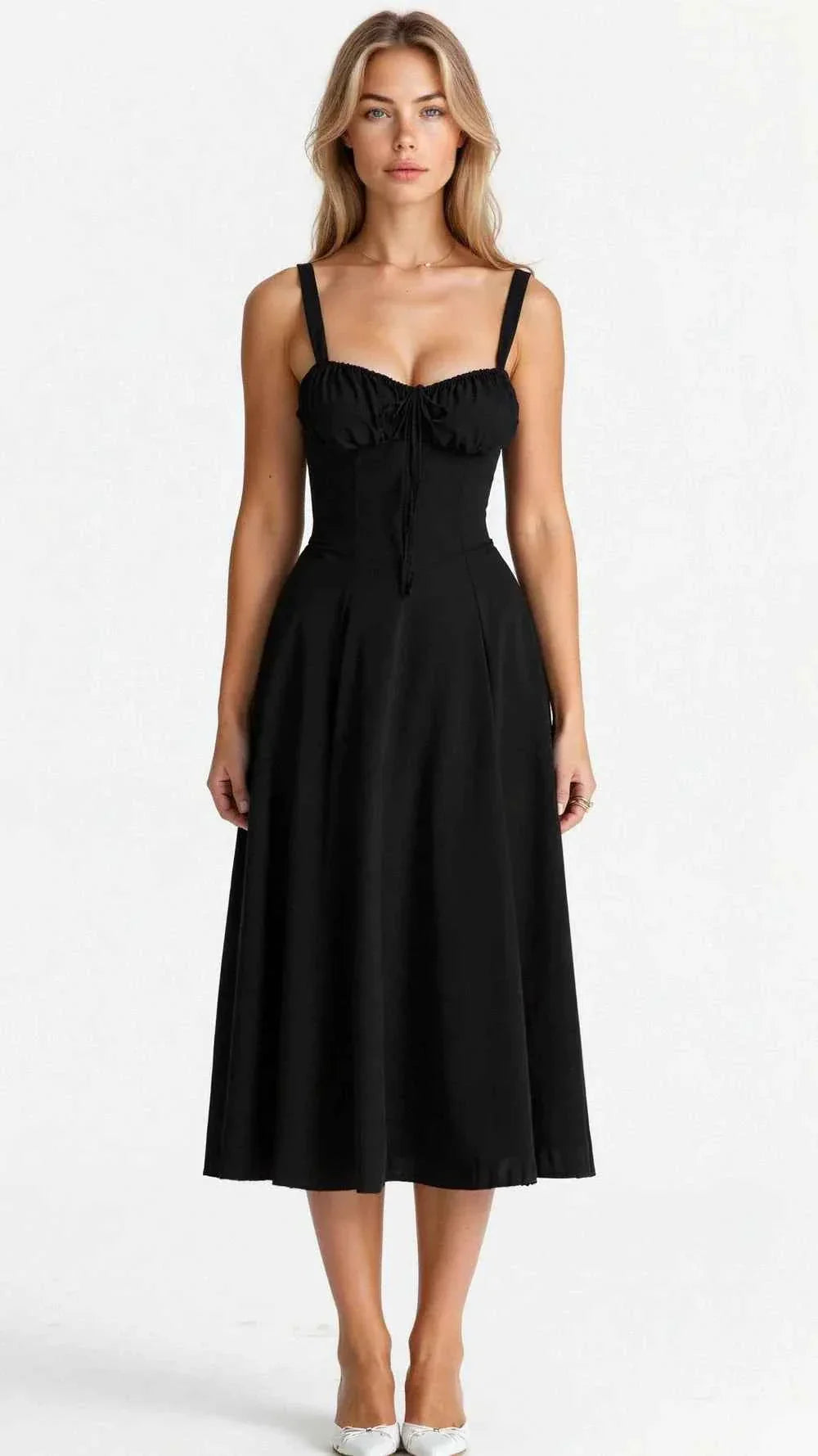 Sophie | Women's corset-style midi dress with sweetheart neckline
