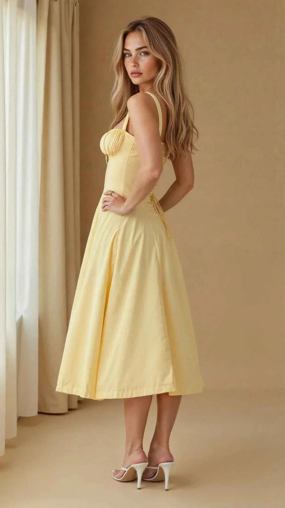 Sophie | Women's corset-style midi dress with sweetheart neckline