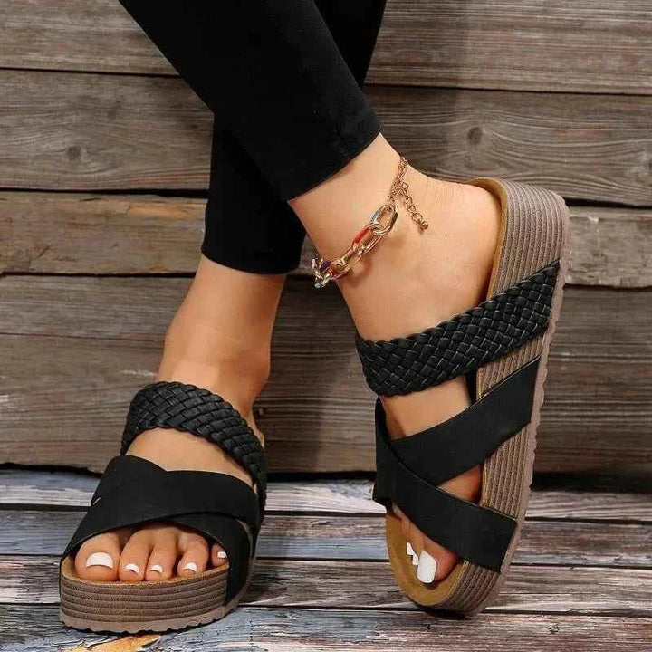 Solina | Women's braided strap platform sandals with cross-band design