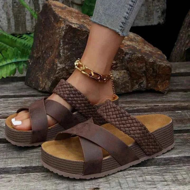 Solina | Women's braided strap platform sandals with cross-band design