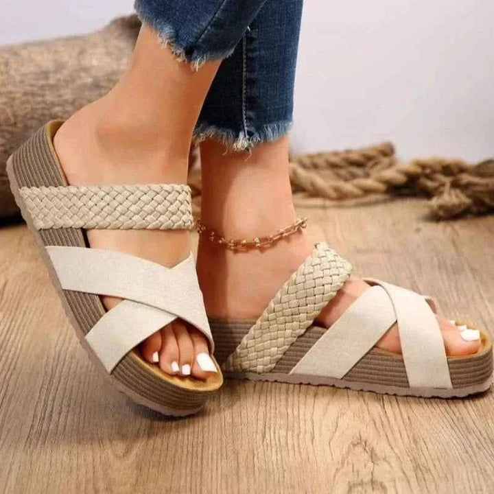 Solina | Women's braided strap platform sandals with cross-band design