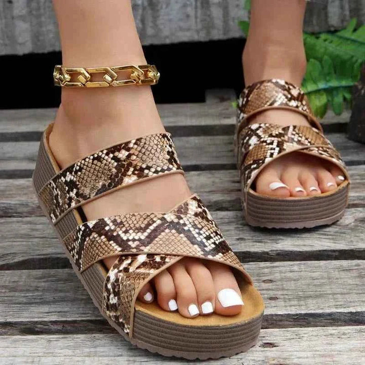 Solina | Women's braided strap platform sandals with cross-band design
