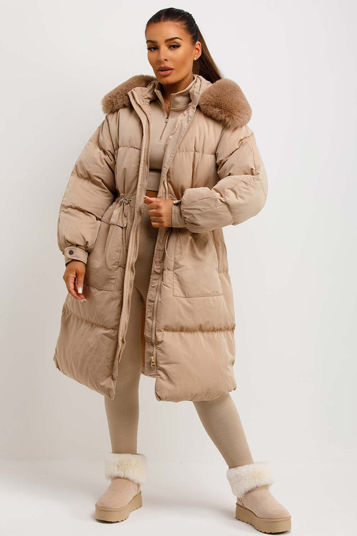 Lovisa | Women’s long puffer coat with faux fur hood
