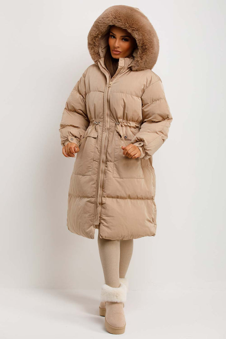 Lovisa | Women’s long puffer coat with faux fur hood
