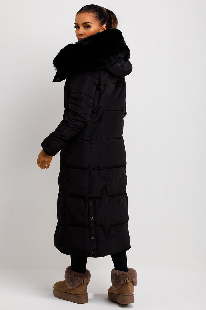 Adaline | Women’s long puffer padded coat with faux fur hood