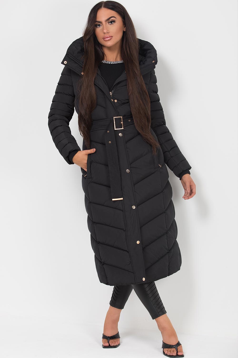 Lara | Women’s longline belted puffer coat with hood