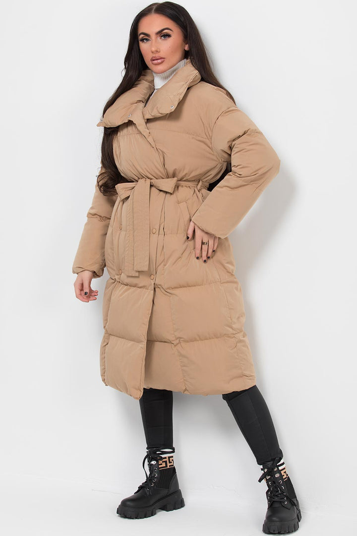 Carla | Women’s long padded puffer coat with waist belt