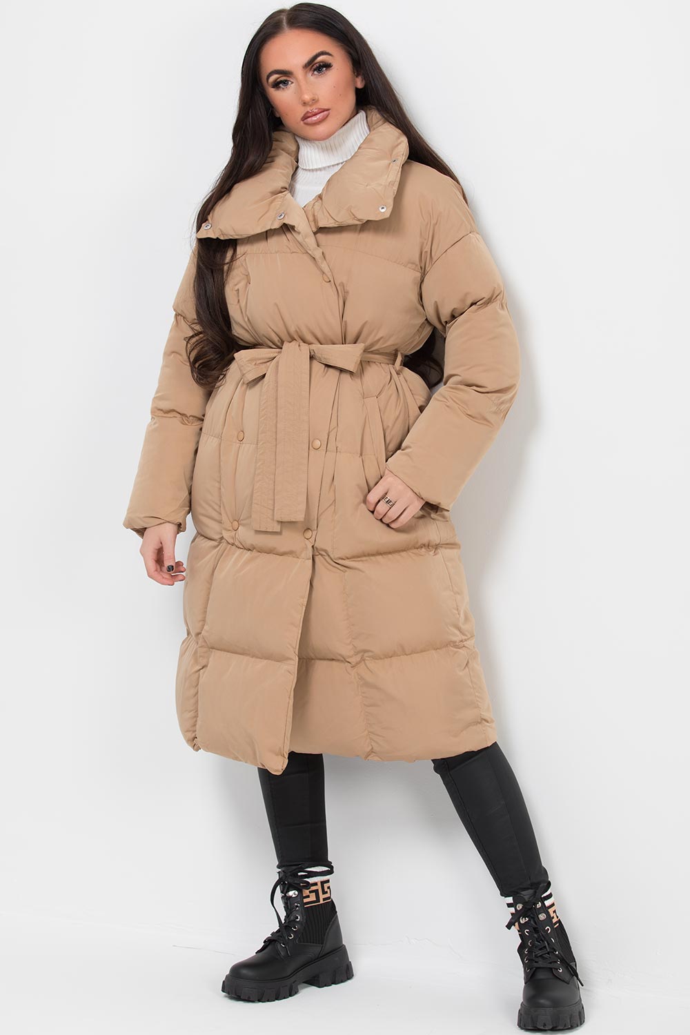 Carla | Women’s long padded puffer coat with waist belt