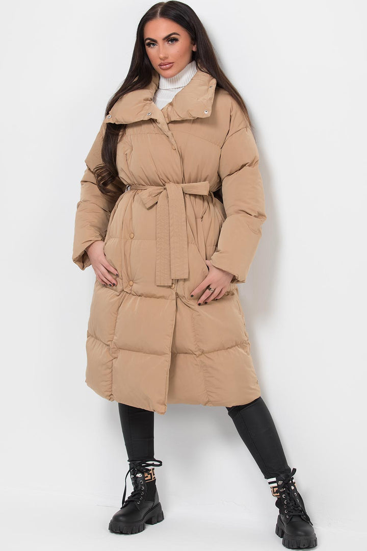 Carla | Women’s long padded puffer coat with waist belt