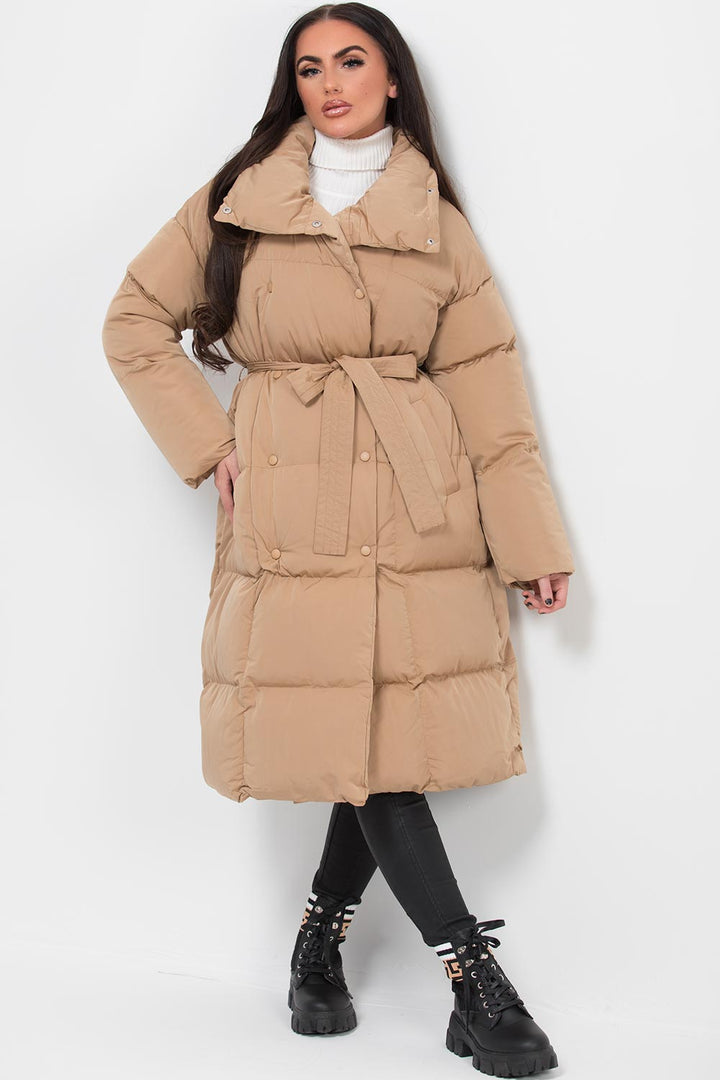 Carla | Women’s long padded puffer coat with waist belt
