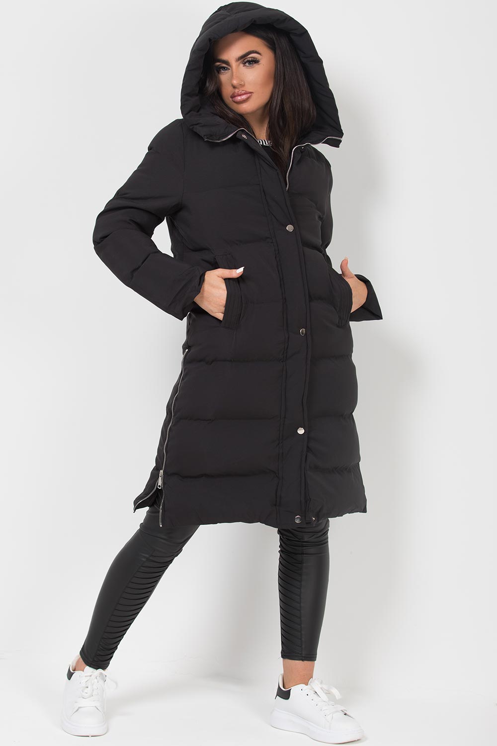 Zahra | Women’s long hooded puffer coat with side zip