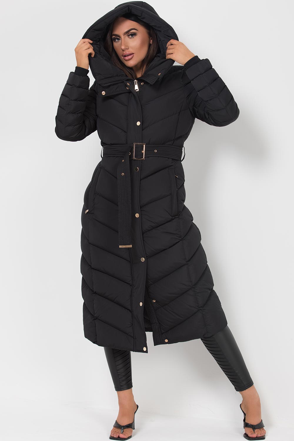 Lara | Women’s longline belted puffer coat with hood