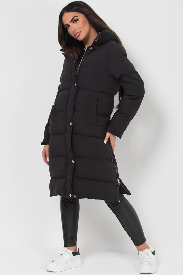 Zahra | Women’s long hooded puffer coat with side zip
