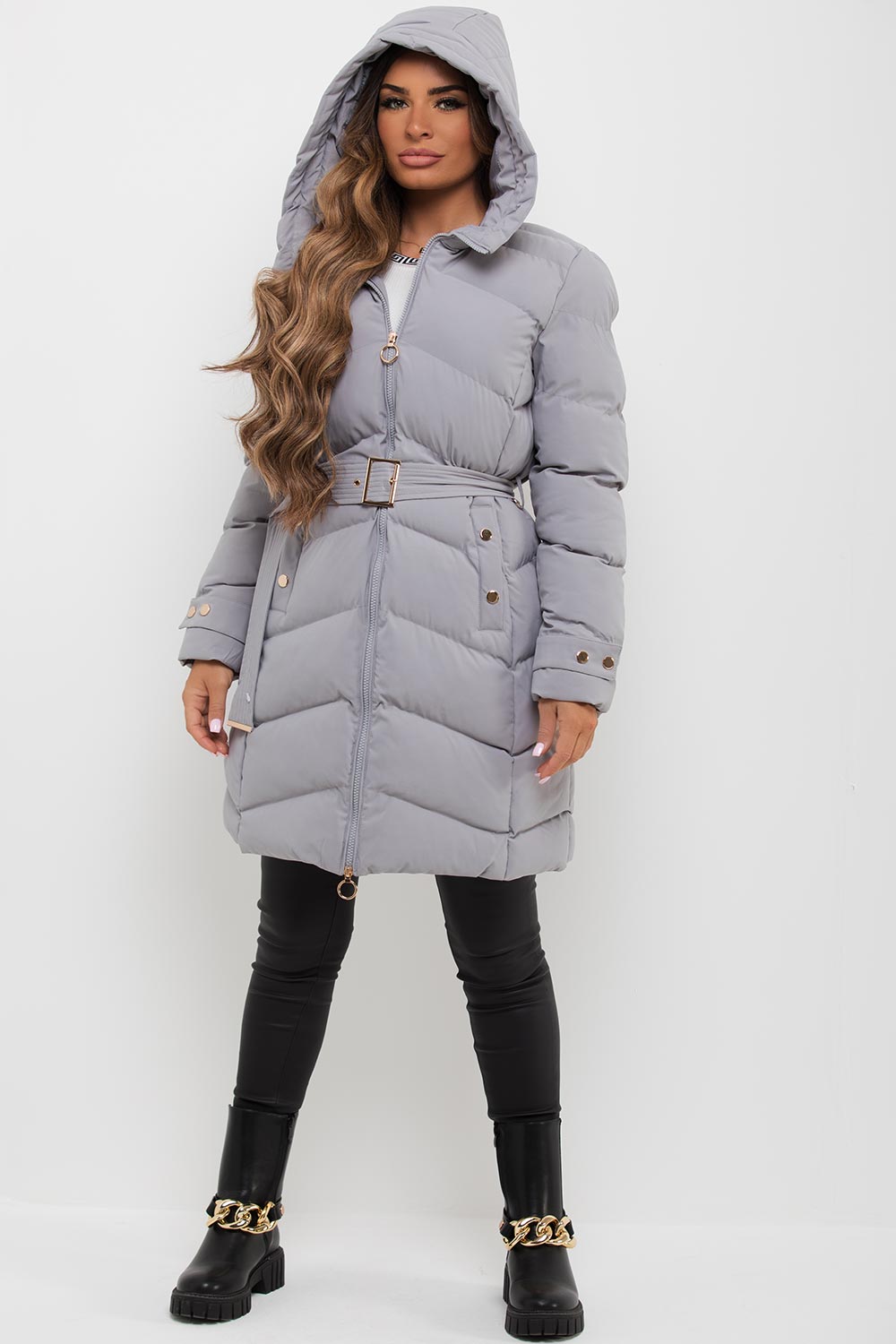 Lilia | Women’s long puffer coat with belt and hood