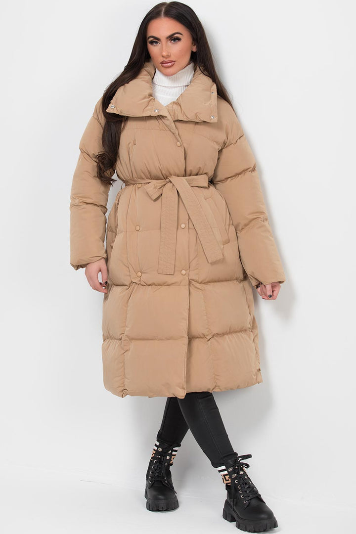 Carla | Women’s long padded puffer coat with waist belt