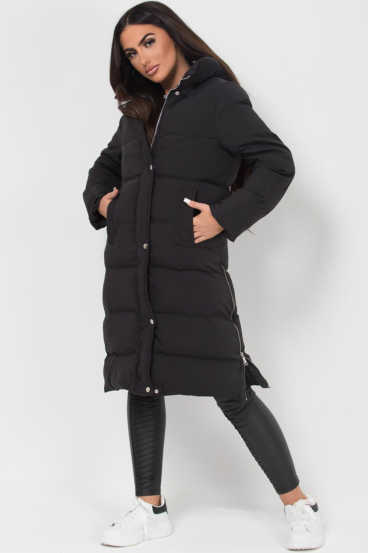 Zahra | Women’s long hooded puffer coat with side zip