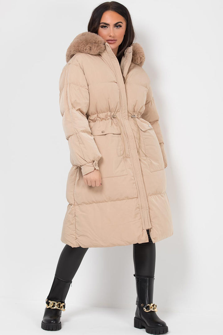 Lovisa | Women’s long puffer coat with faux fur hood