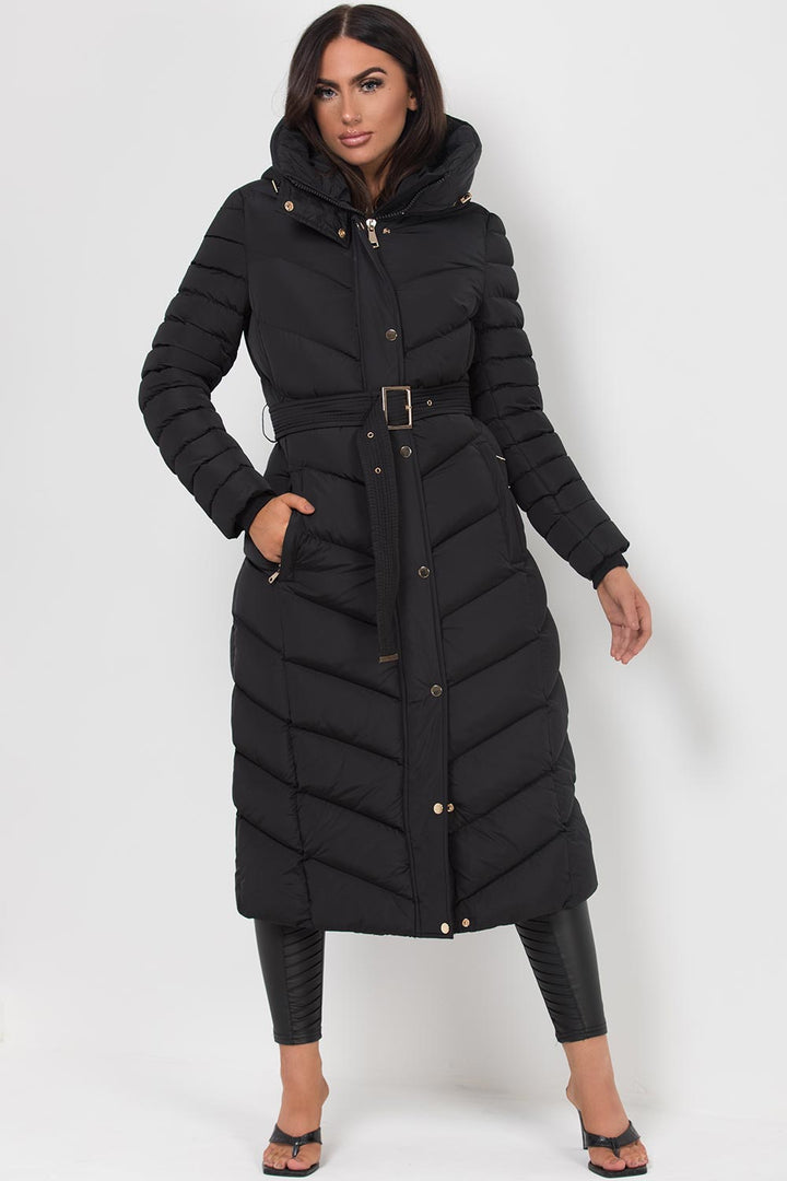 Lara | Women’s longline belted puffer coat with hood