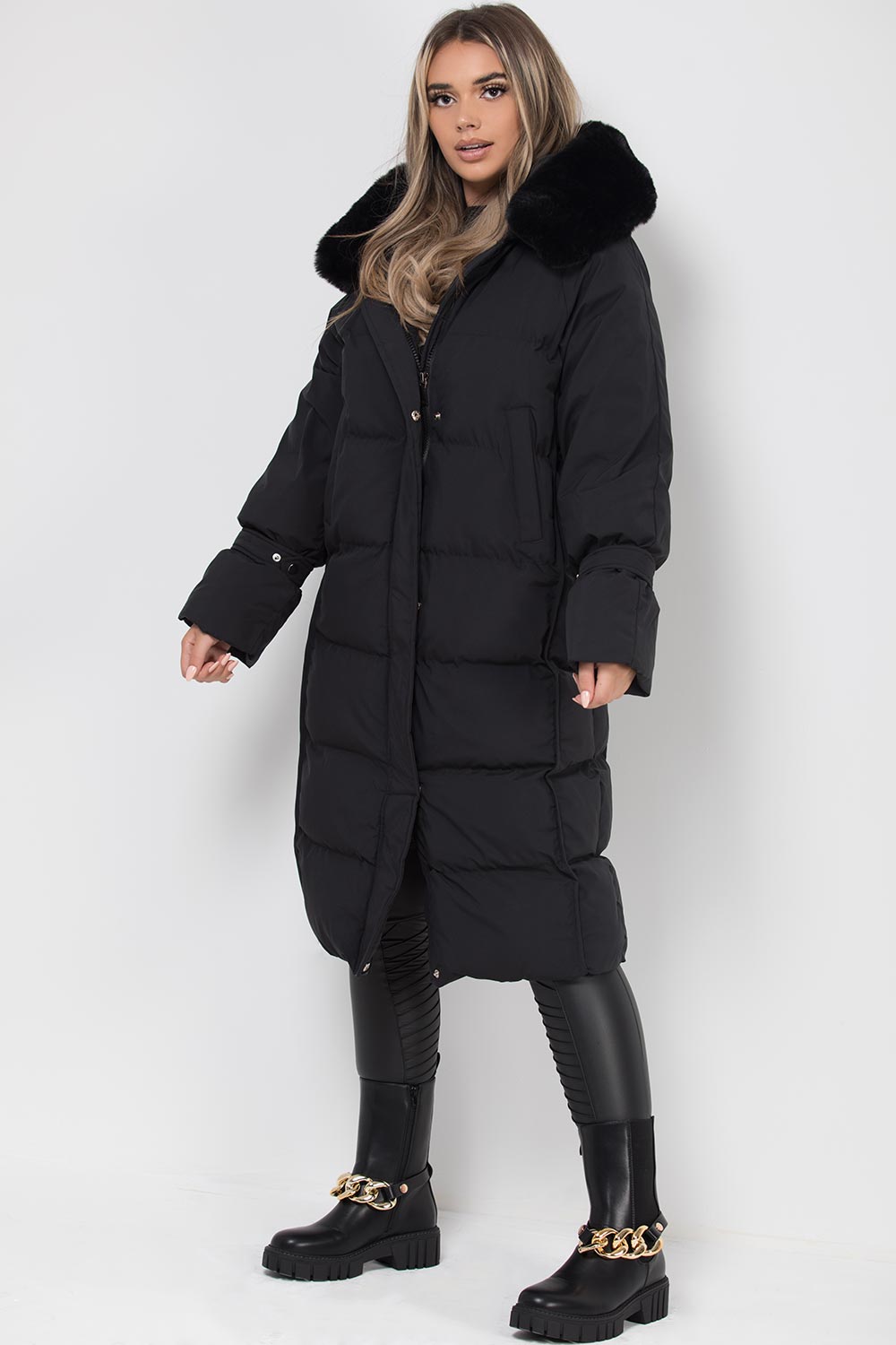 Aya | Women’s longline faux fur hood puffer coat