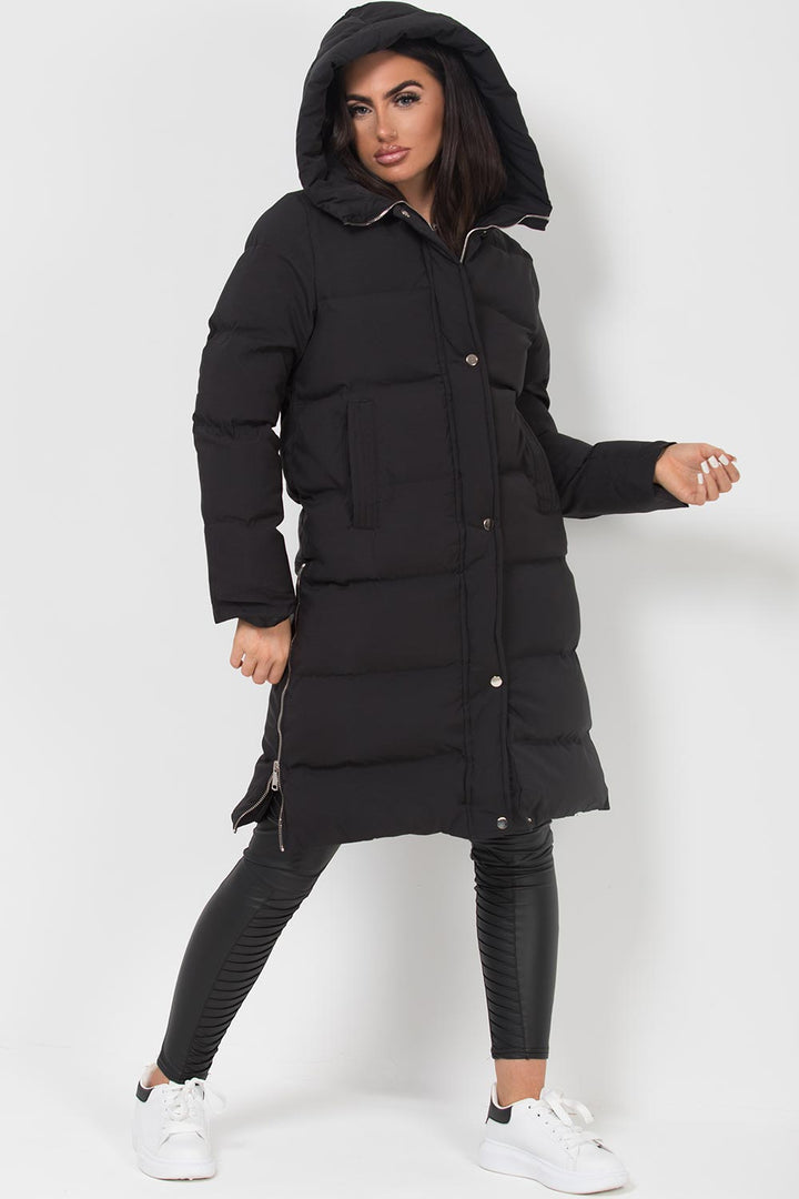 Zahra | Women’s long hooded puffer coat with side zip