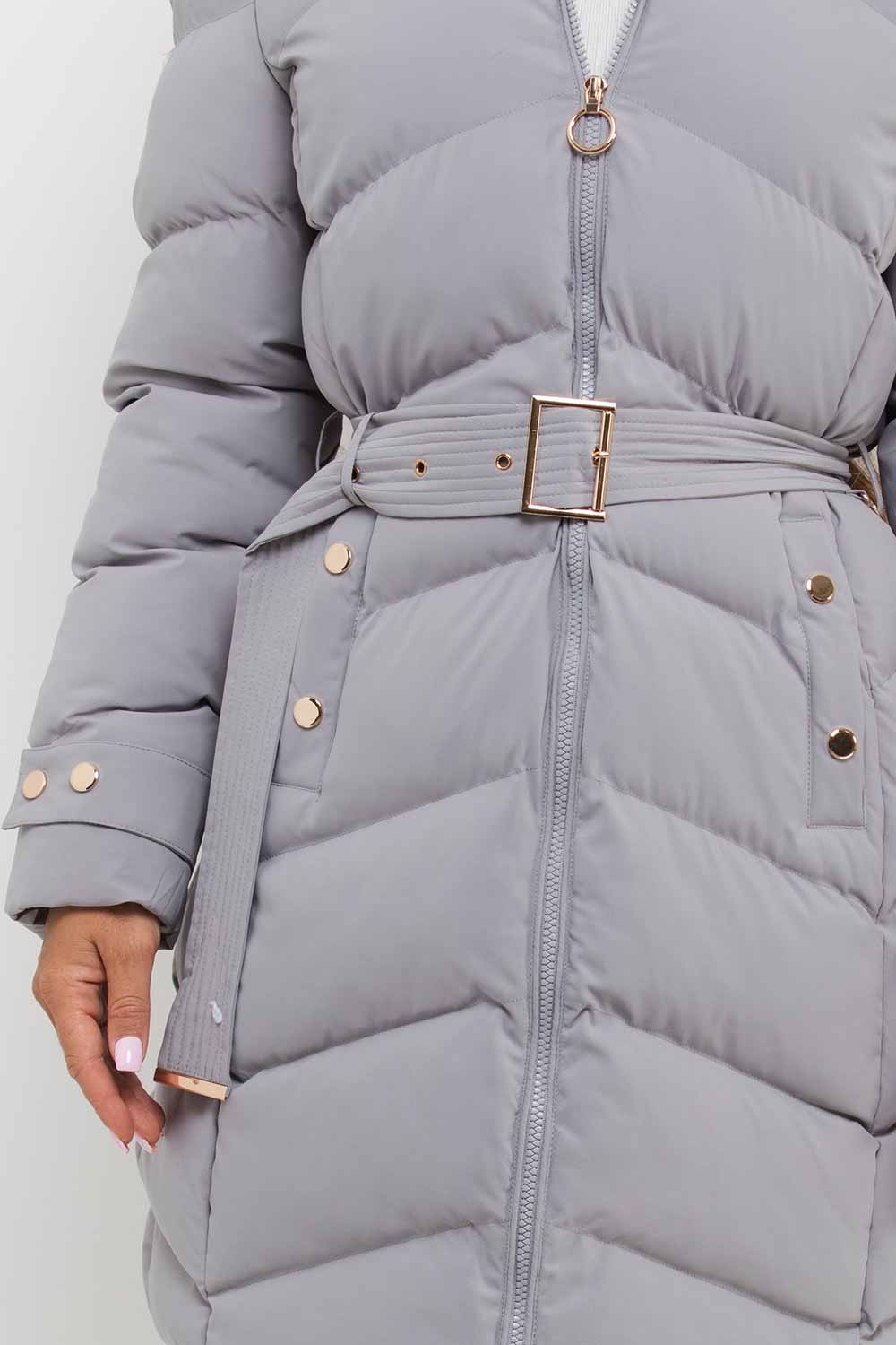 Lilia | Women’s long puffer coat with belt and hood