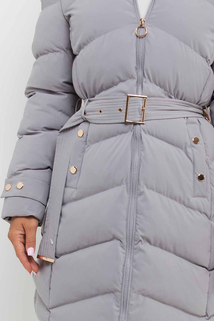 Lilia | Women’s long puffer coat with belt and hood