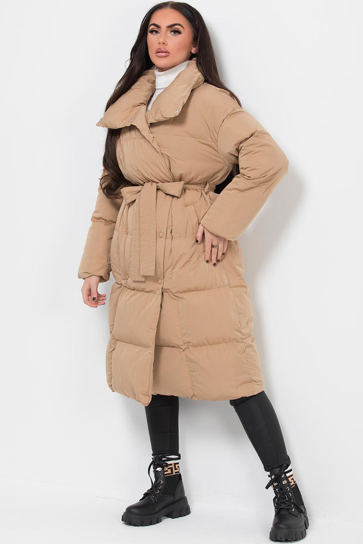 Carla | Women’s long padded puffer coat with waist belt