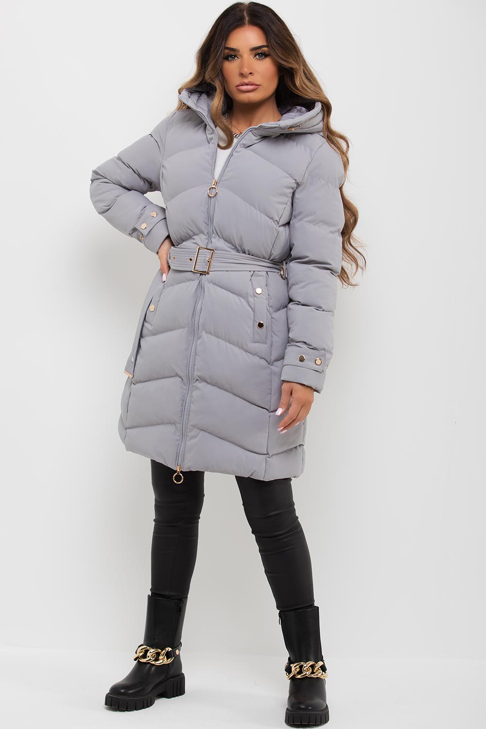 Lilia | Women’s long puffer coat with belt and hood
