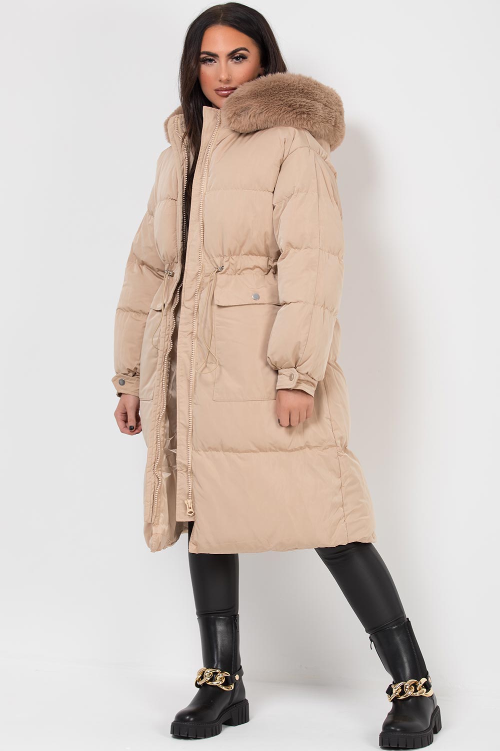 Lovisa | Women’s long puffer coat with faux fur hood