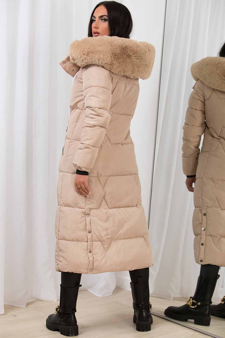 Arleth | Women’s long puffer padded coat with faux fur hood