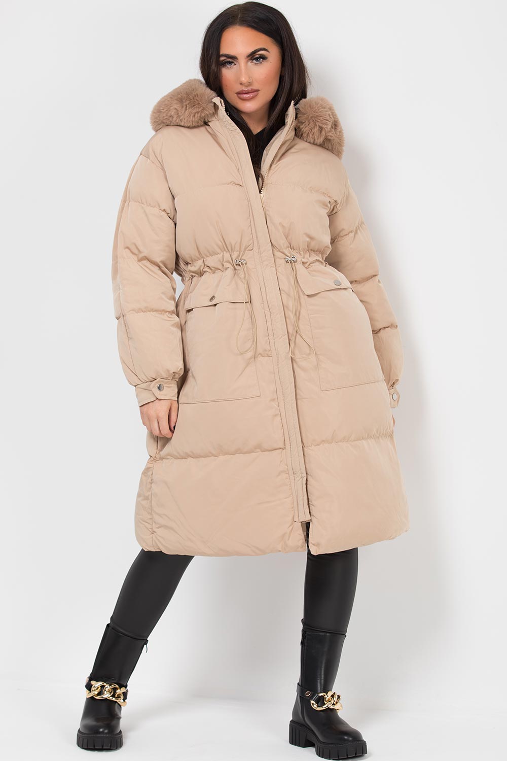 Lovisa | Women’s long puffer coat with faux fur hood