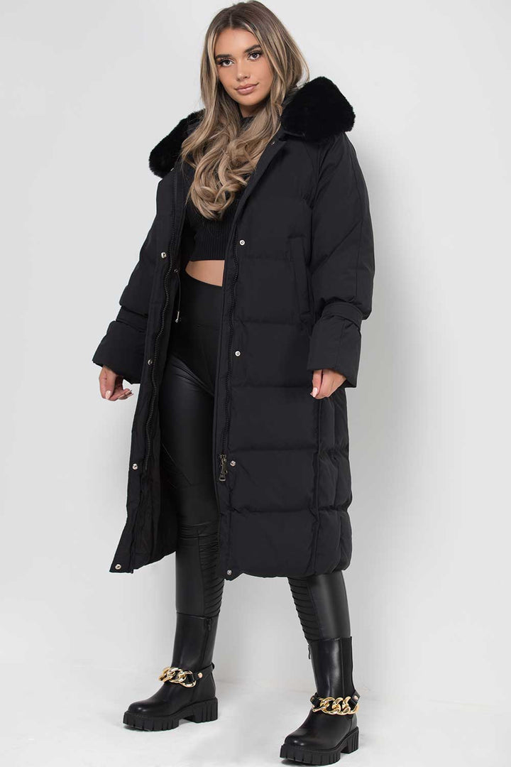 Aya | Women’s longline faux fur hood puffer coat