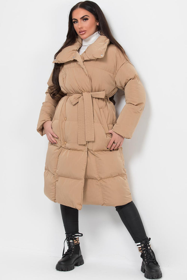 Carla | Women’s long padded puffer coat with waist belt