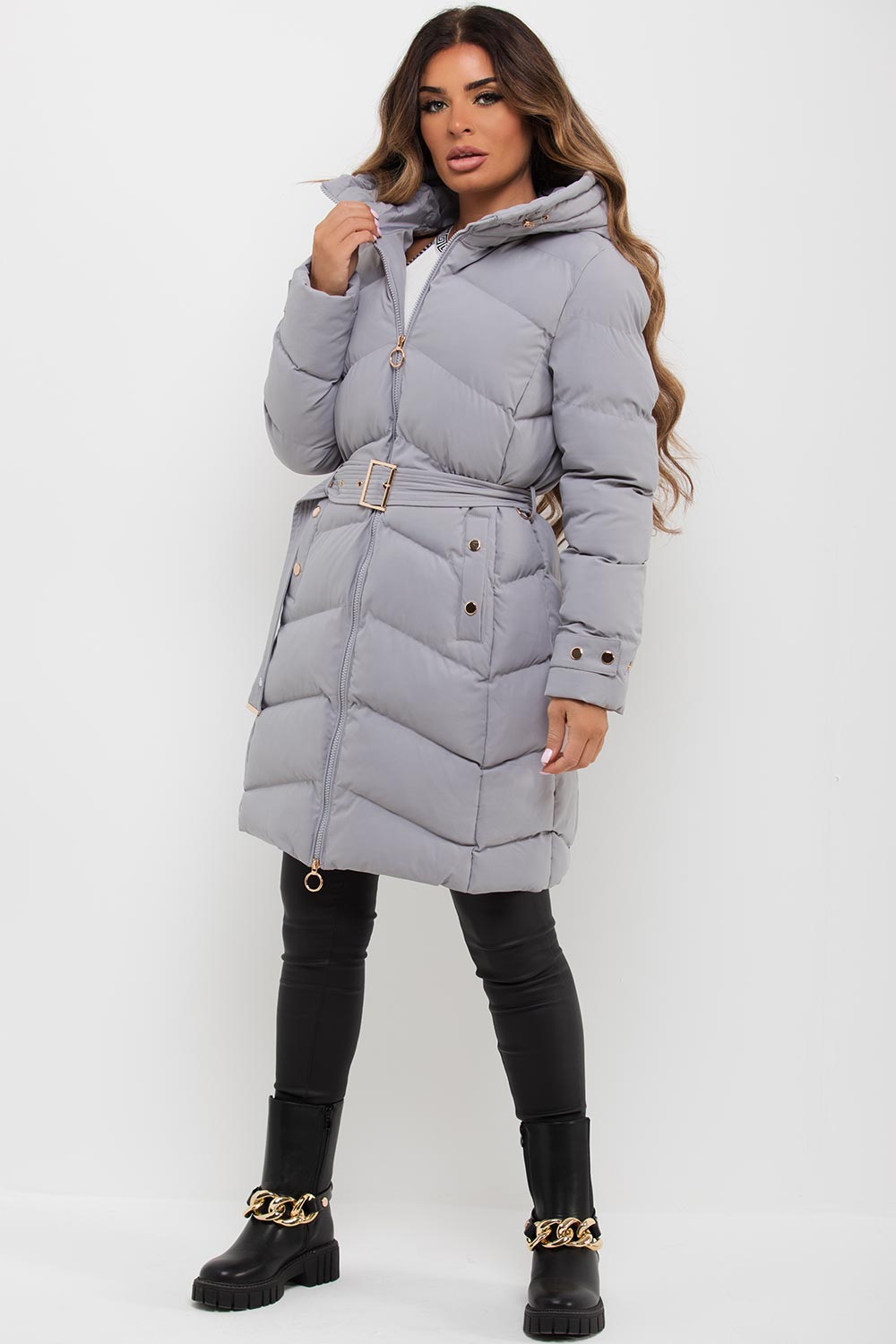 Lilia | Women’s long puffer coat with belt and hood