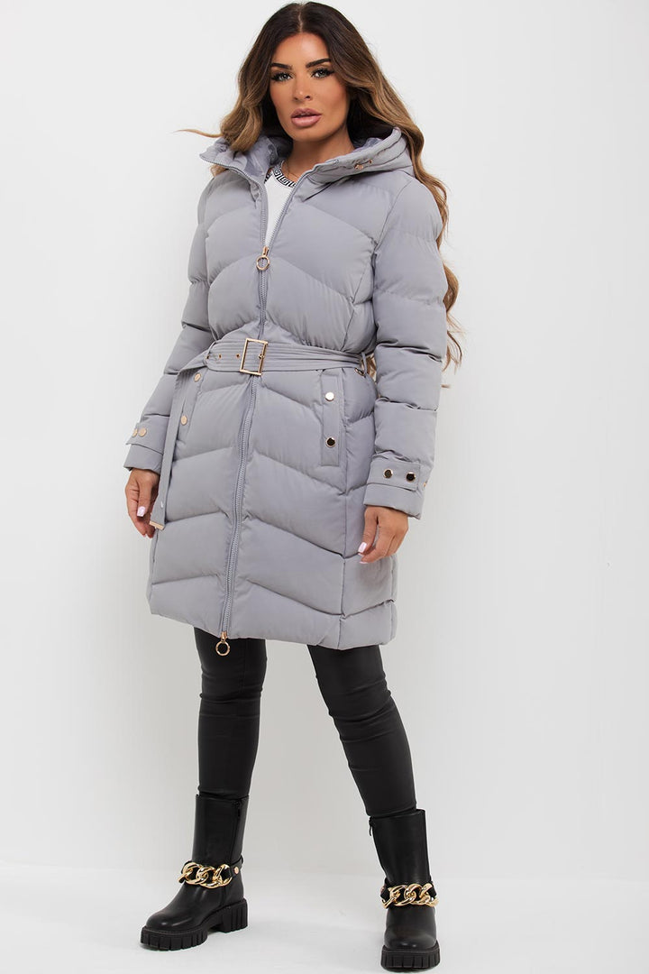 Lilia | Women’s long puffer coat with belt and hood