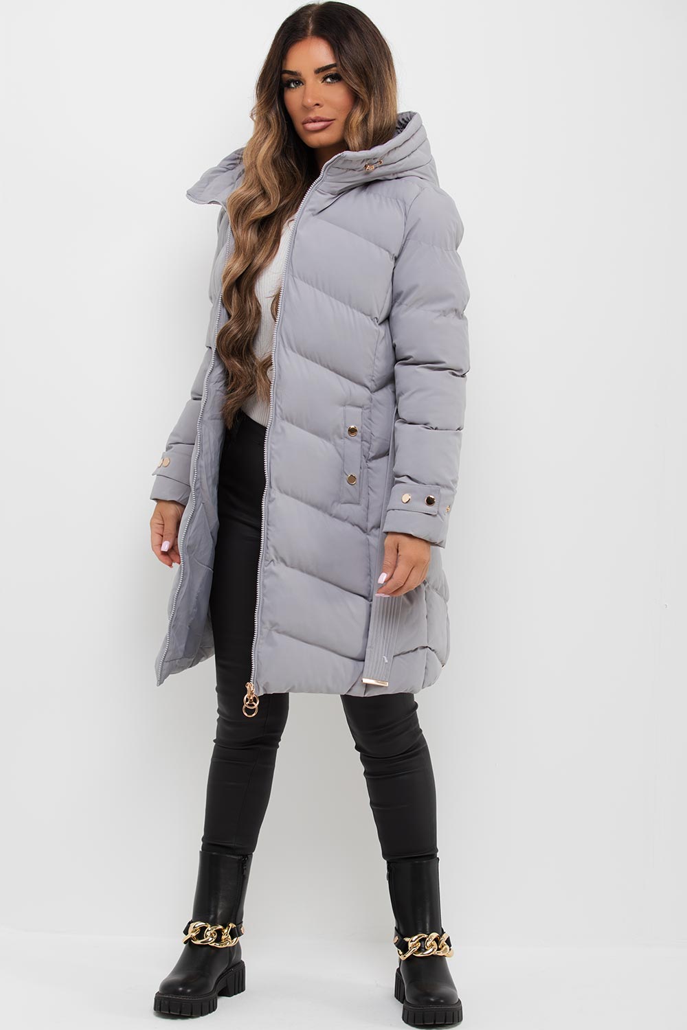 Lilia | Women’s long puffer coat with belt and hood