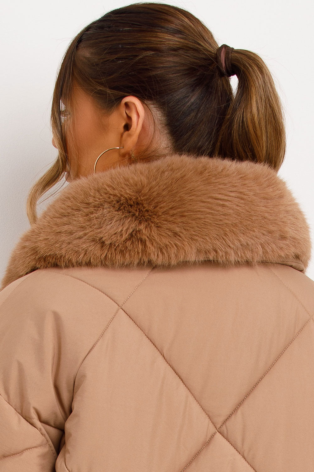 Violette | Women’s long quilted puffer coat with faux fur collar